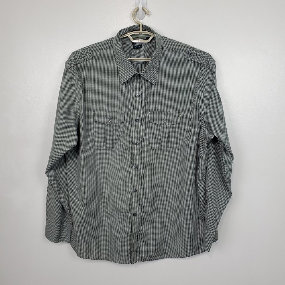 Van Heusen Studio Slim Fit Wrinkle Free Plaid Shirt W/Epaulets SZ XXL 18-18 1/2)